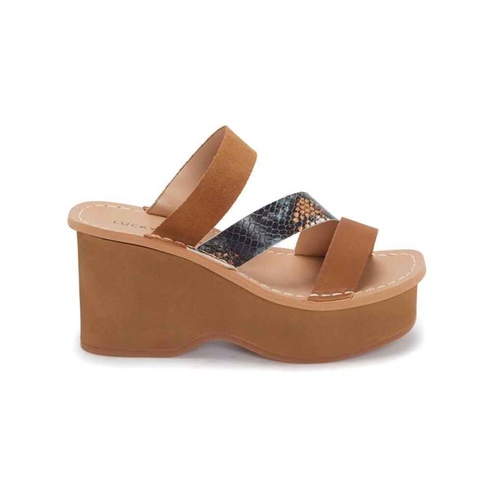 LUCKY BRAND Womens Brown Snake 2" Platform Mimya Wedge Slide Sandals 9 M - Picture 3 of 4